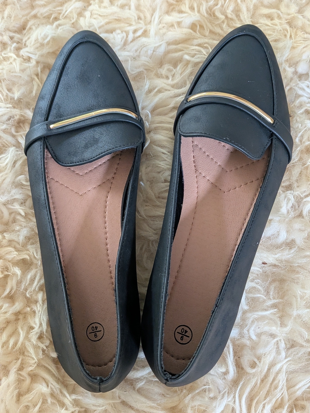 Black Women’s Loafer Flats with Gold Accent